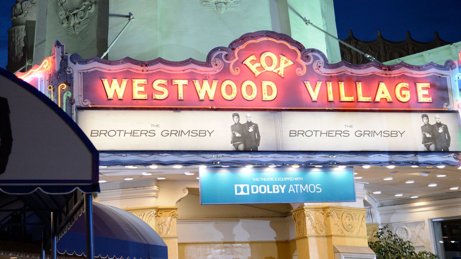 The Village Theater marquee in 2016 in Los Angeles.