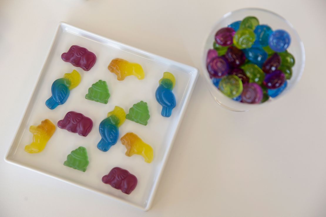Gummy candies colored with plant-based dyes are displayed at the offices of GNT, a global brand of plant-based food colorants, in Tarrytown, New York, in 2015.