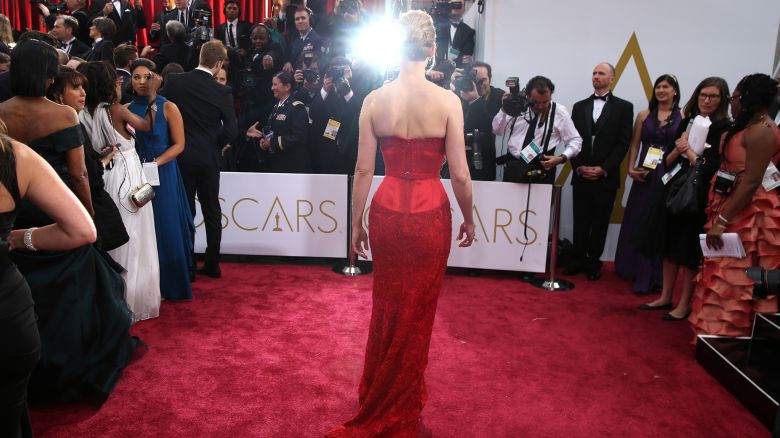 Rosamund Pike arrives at the Oscars on Sunday, Feb. 22, 2015, at the Dolby Theatre in Los Angeles. (Photo by Matt Sayles/Invision/AP)