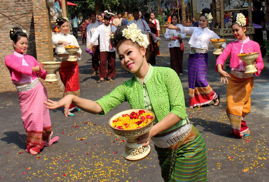 Traditional dancers perform during a Songkran opening ceremony in Chiang Mai province in Thailand's northern region.