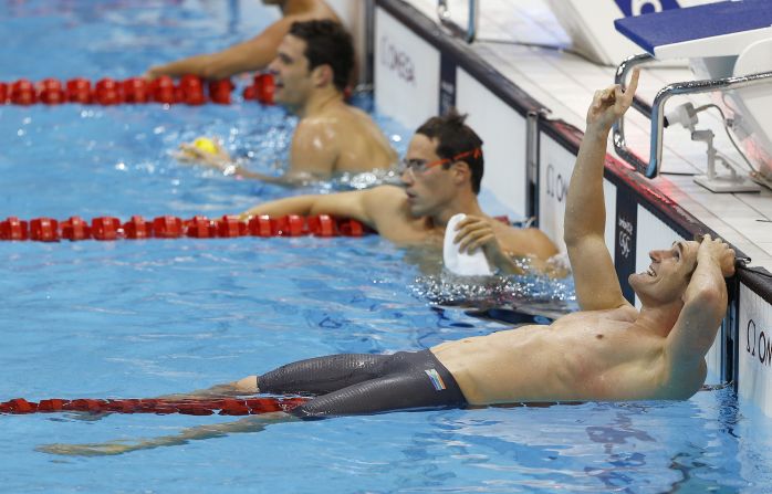 <strong>Cameron van der Burgh </strong>celebrates his only gold medal win, in the 100m breaststroke swimming final at the Aquatics Centre in the Olympic Park during the 2012 Olympics in London.