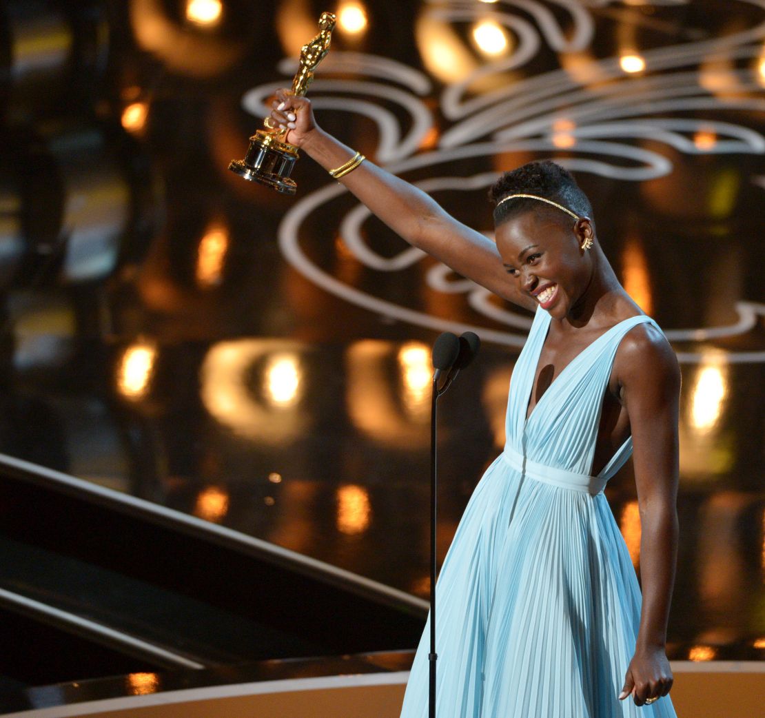 Lupita Nyong'o accepting the award for best actress in a supporting role for "12 Years a Slave" during the Oscars in 2013.