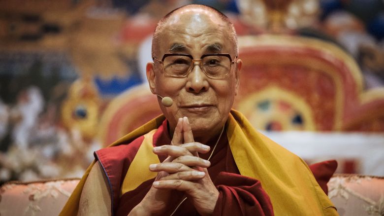 Tibet's spiritual leader, the 14th Dalai Lama, gives a lecture in Riga, Latvia on October 12, 2016.