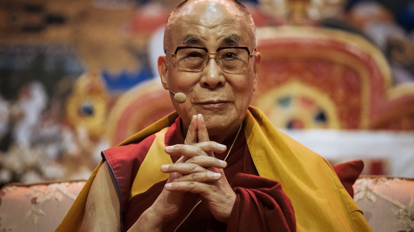 Tibet's spiritual leader, the 14th Dalai Lama, gives a lecture in Riga, Latvia on October 12, 2016.