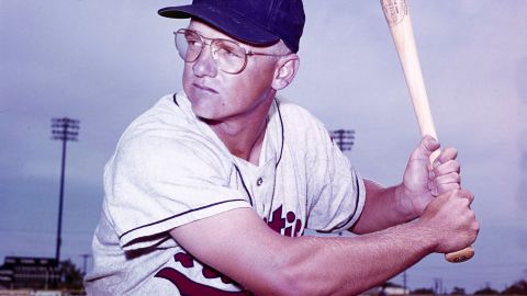 Outfielder Whitey Herzog, of the Kansas City Athletics, is shown in posed action in March, 1959.