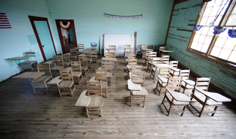 A classroom in the old Mount Sinai Junior High School, a "Rosenwald School," that was built for rural Black Americans during the Jim Crow era near Prattville, Alabama.