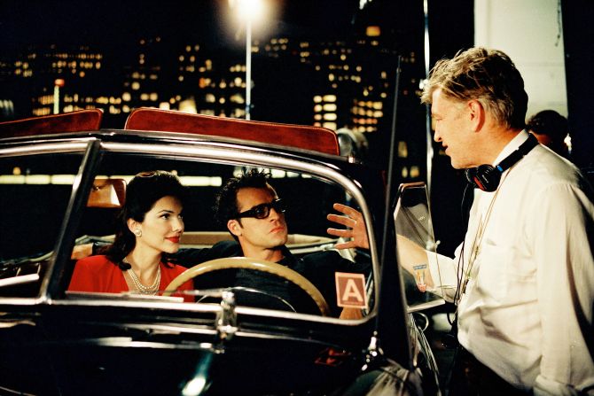 Lynch directs Laura Harring and Justin Theroux while filming "Mulholland Drive" in 2001.