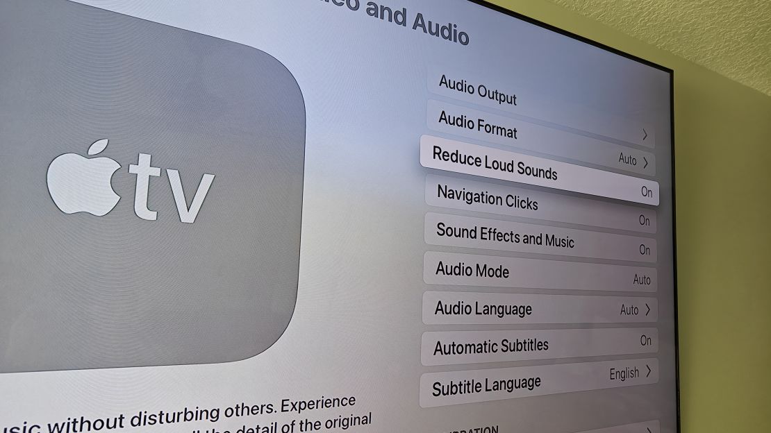 A menu within the Apple TV 4K is displayed on a TV.