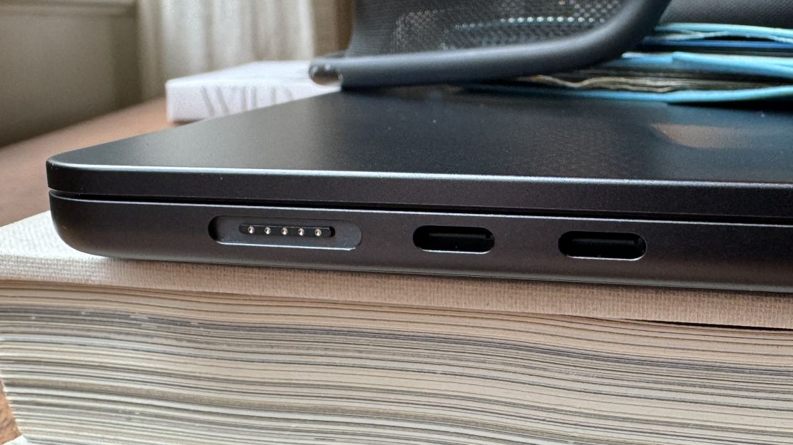 (L-R) The MagSafe and dual USB-C ports on the left side of the MacBook Air M3.