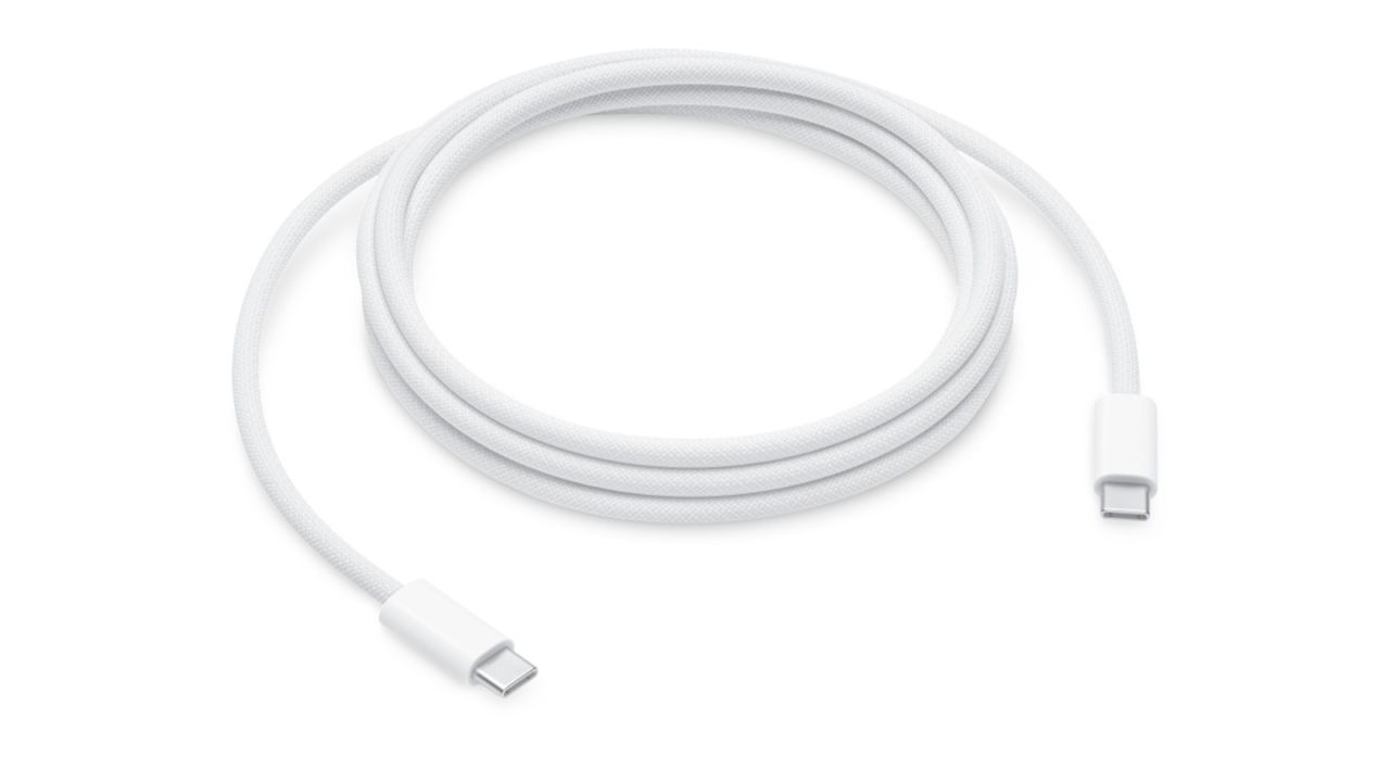 A white USB-C charging cable against a white background.