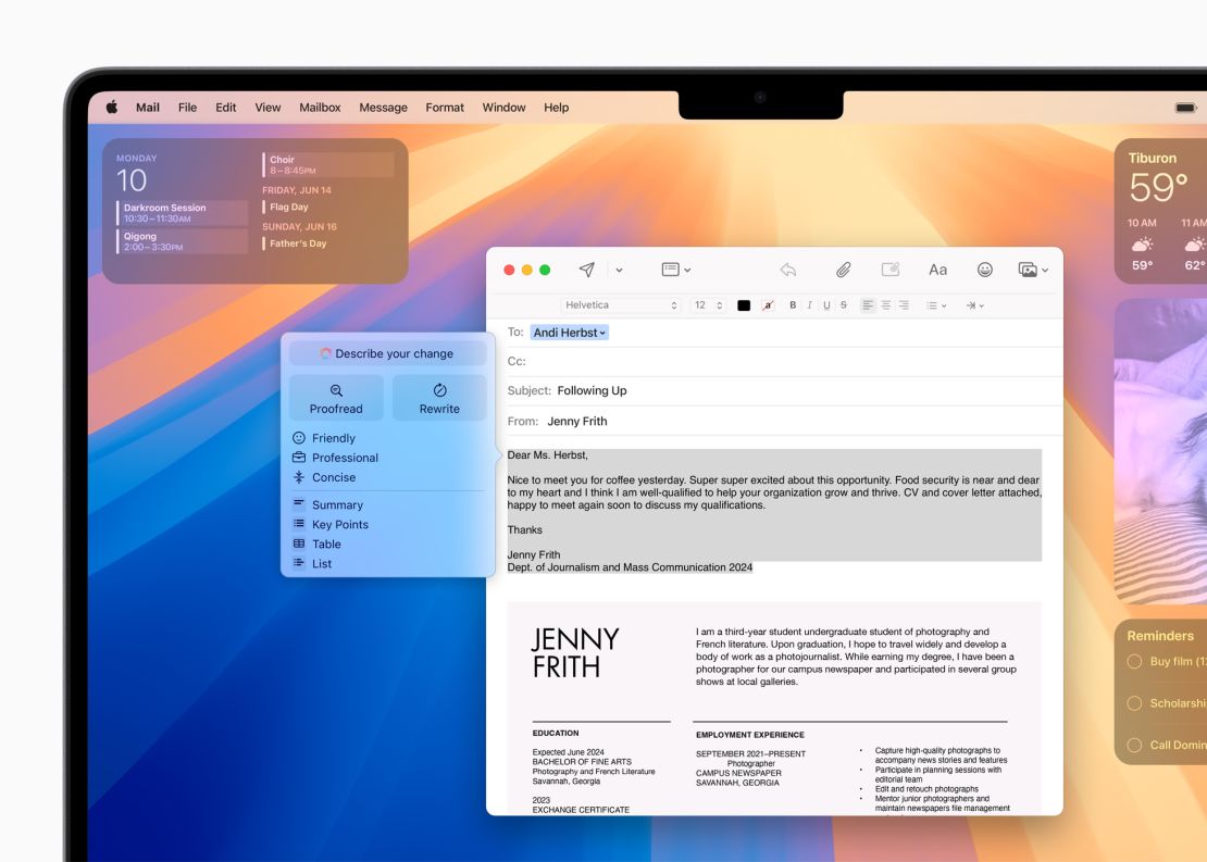 the Rewrite tool in apple intelligence is being applied to a very effusive email