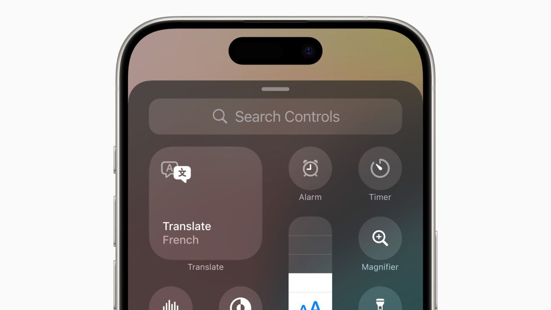 The iOS 18 Control Center window lets you search through more options.