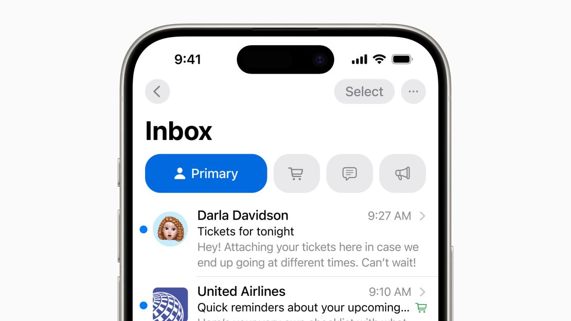 The iOS 18 Mail app's Primary tab is selected