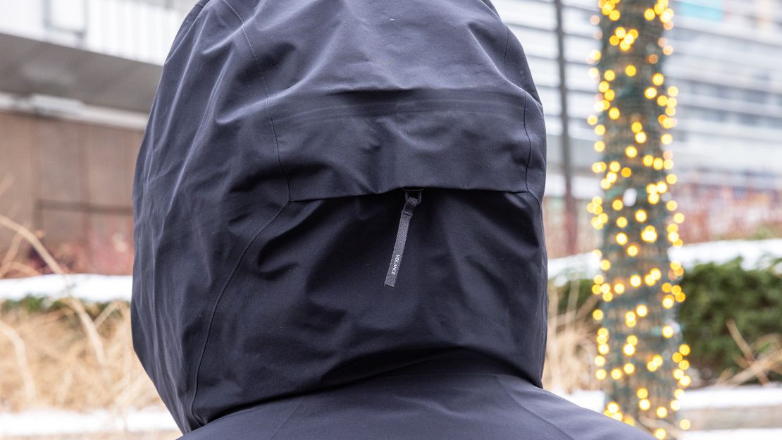 The back of the hood of the Arc’teryx Ifora Down Parka.