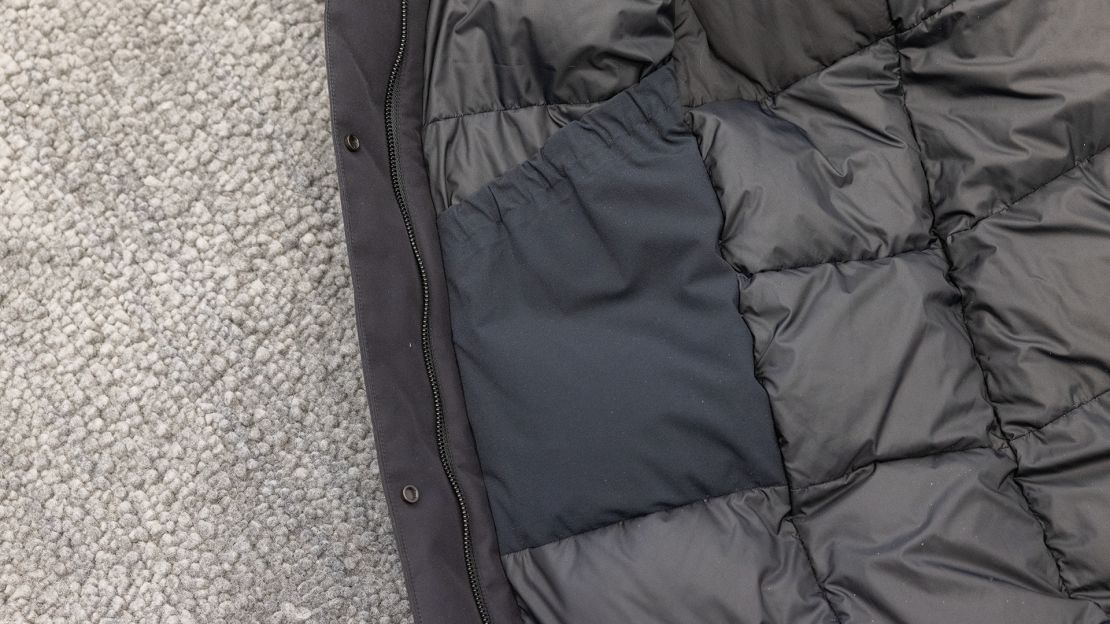 The zipper of the Arc’teryx Ifora Down Parka.