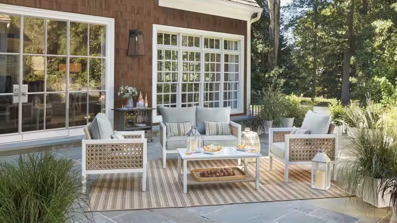 Ashbury Hill 4-Piece Aluminum Wicker Outdoor Conversation Set with Slat Top Coffee Table and Aqua Cushions .jpg