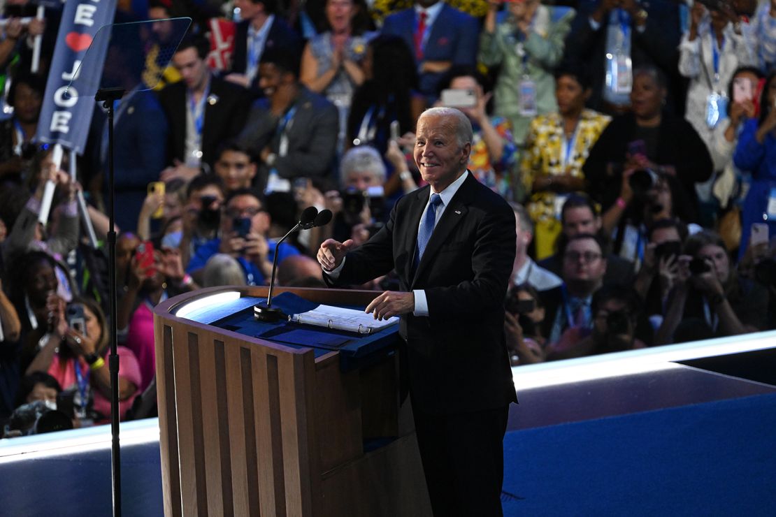 President Joe Biden attends the Democratic National Convention at the United Center in Chicago Monday.