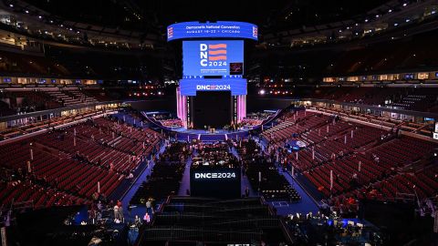 A view of  the United Center ahead of the thrid night of  the Democratic National Convention in Chicago, Illinois, on Wednesday, August 21.