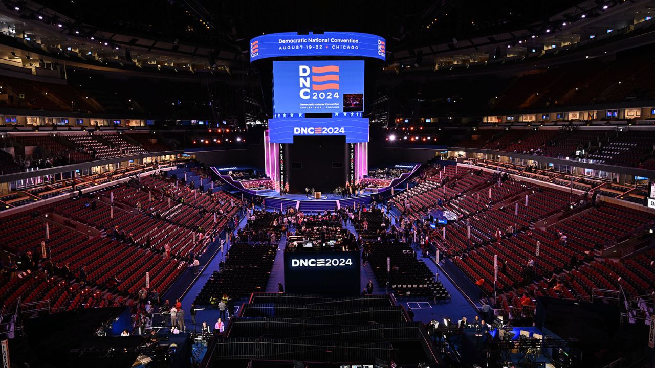 A view of the United Center in Chicago ahead of the third night of the Democratic National Convention on August 21, 2024.