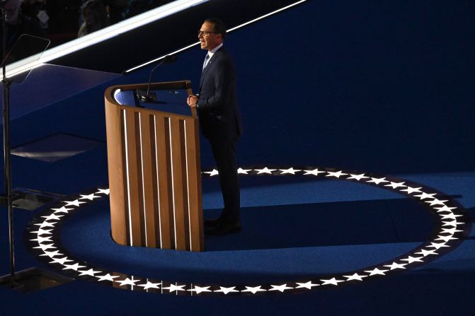 Pennsylvania Gov. Josh Shapiro gives a speech at the convention on Wednesday. Shapiro was on the short list to be Kamala Harris' running mate.