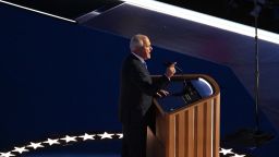 Democratic vice presidential candidate, Minnesota Gov. Tim Walz speaks at the 2024 Democratic National Convention in Chicago on August 21, 2024.