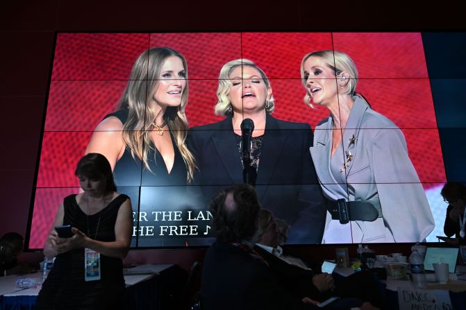 The Chicks perform the National Anthem on Thursday.