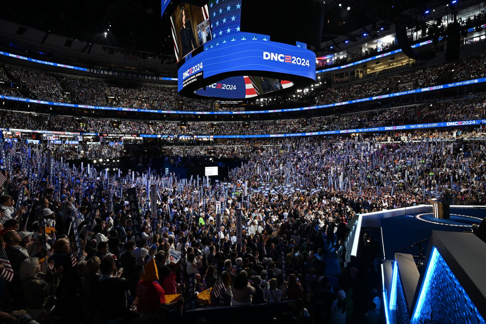 Harris delivers her speech on Thursday.