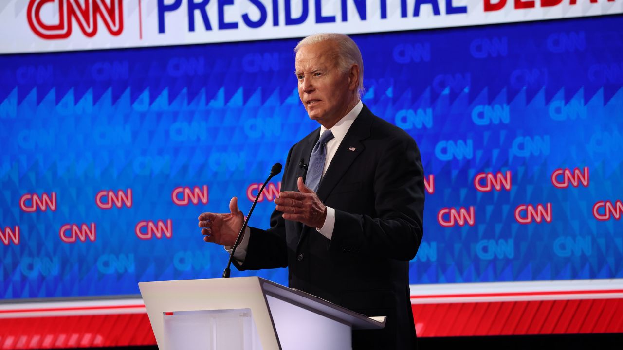 President Joe Biden and former President Donald Trump are seen during a CNN Presidential debate in Atlanta on June 27, 2024.