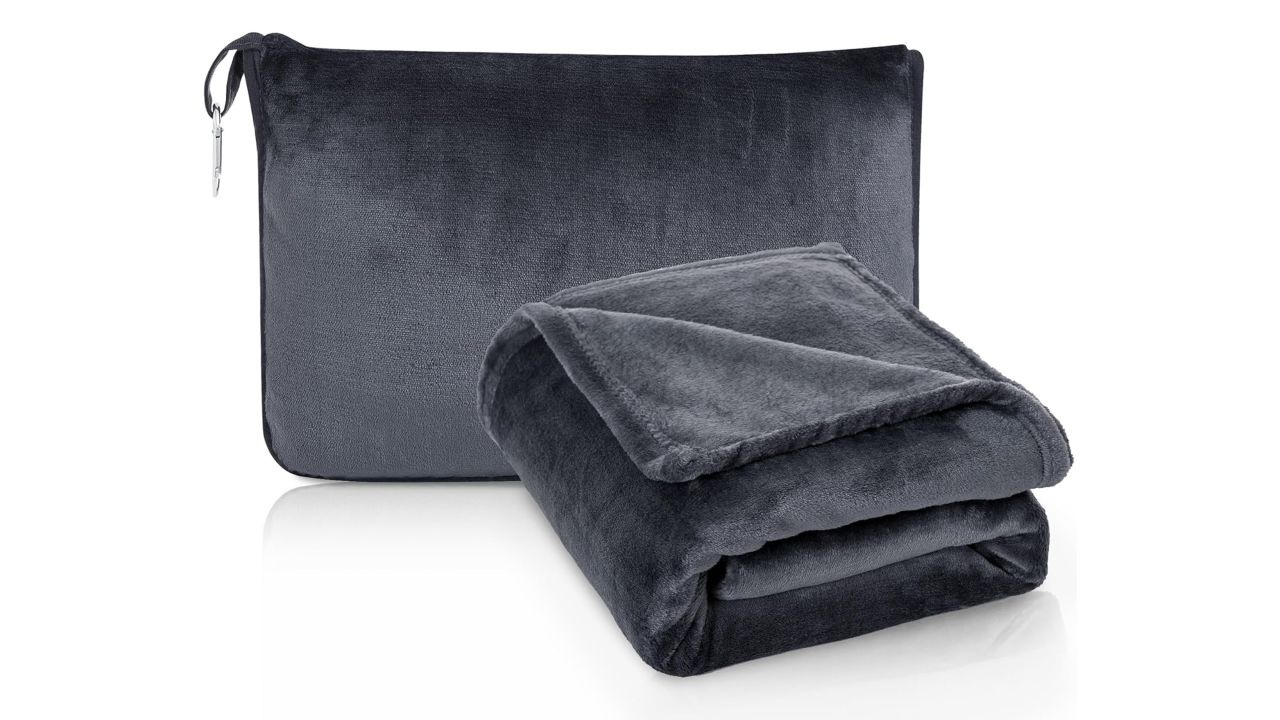 ATsense Travel Blanket Pillow in dark grey