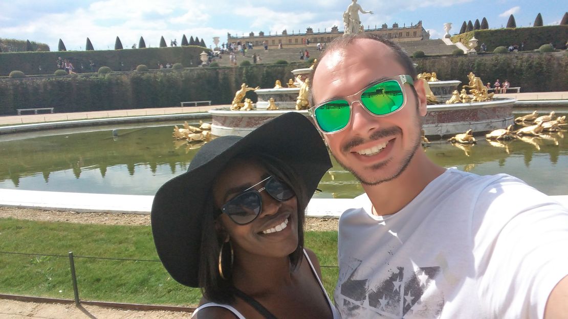 Here's Shylo and Yann visiting the gardens of the Palace of Versailles, near Paris, on Shylo's first French trip in August 2016.