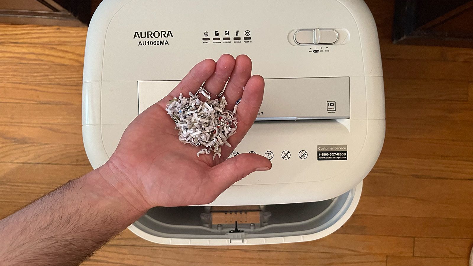 The P-5 security rated Aurora AU1060MA created finer pieces than the other similarly-priced models we tested, making for shredded documents that would be very difficult for any potential identity thief to reassemble.