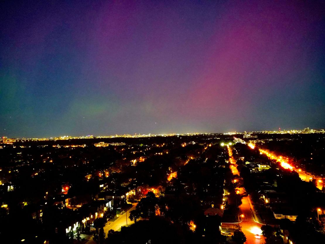 Colorful auroras light up the night sky in Toronto on October 10.