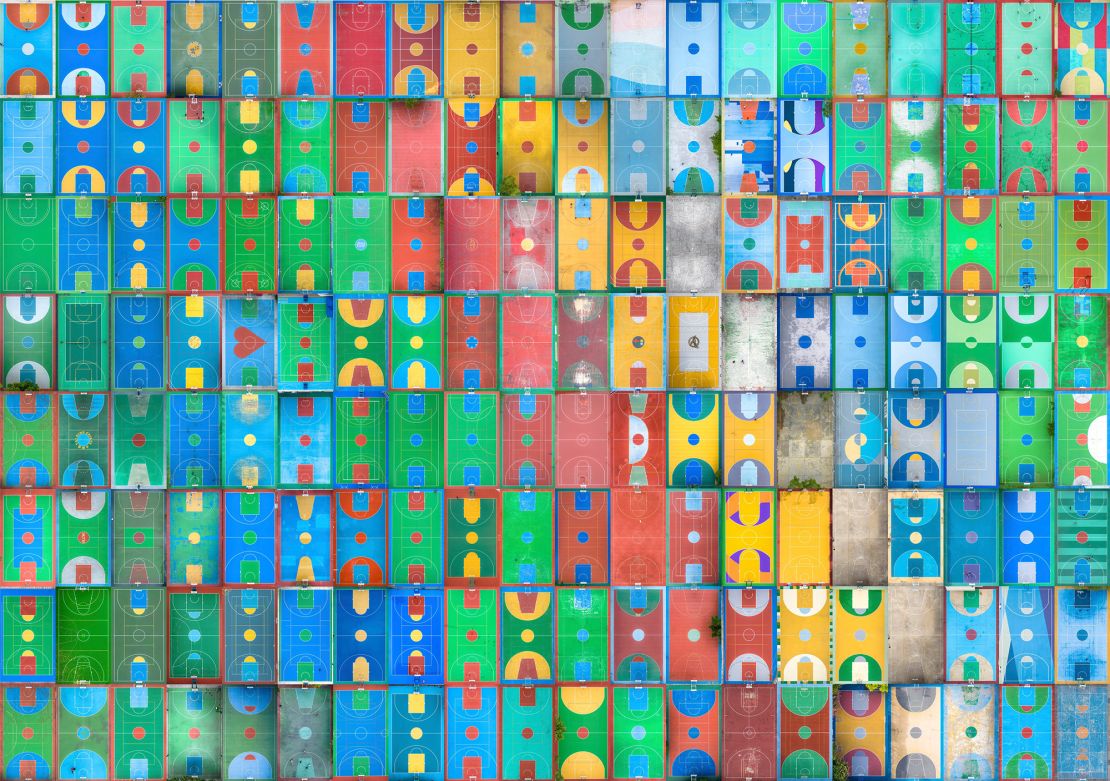 Bell demonstrated the variety of courts in a grid, with locations from across Hong Kong shown side-by-side.