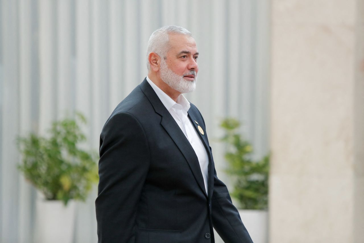 Hamas political leader Ismael Haniyeh arrives to participate in the swearing in ceremony for the new Iranian President, Masoud Pezeshkian, in Tehran, Iran, on July 30. 