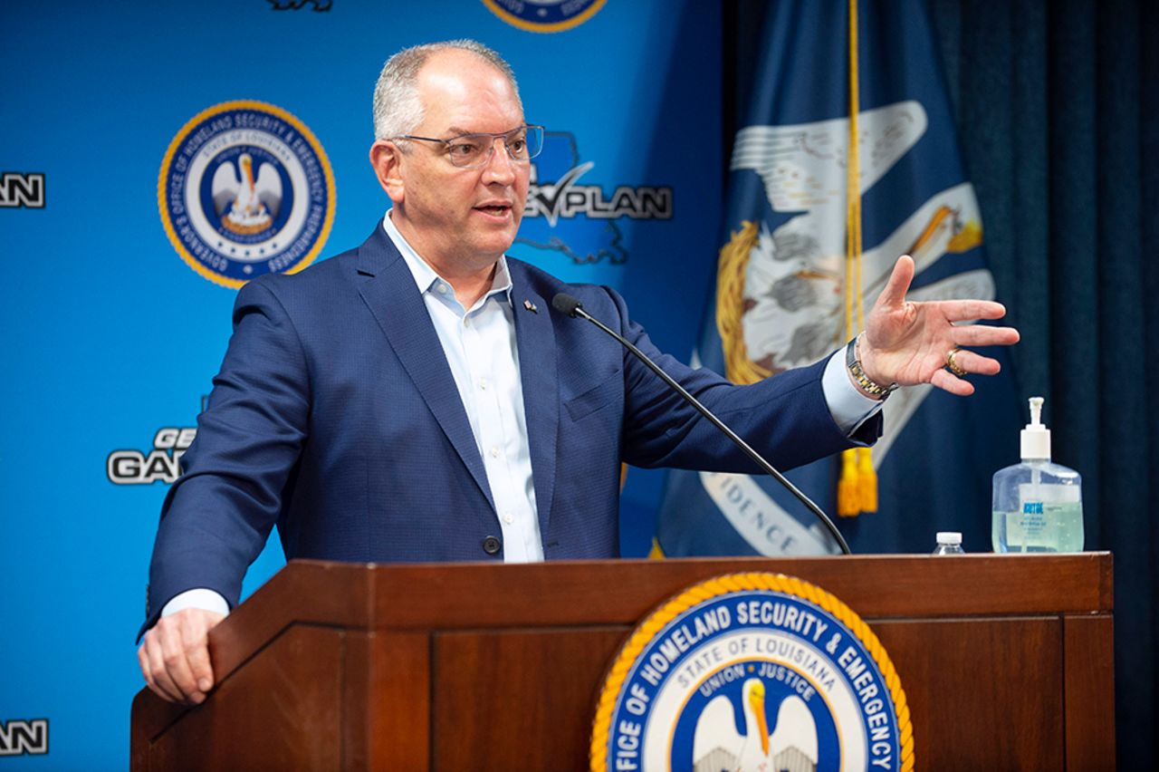 Louisiana Gov. John Bel Edwards answers questions during a news conference on Monday, June8, in Baton Rouge.