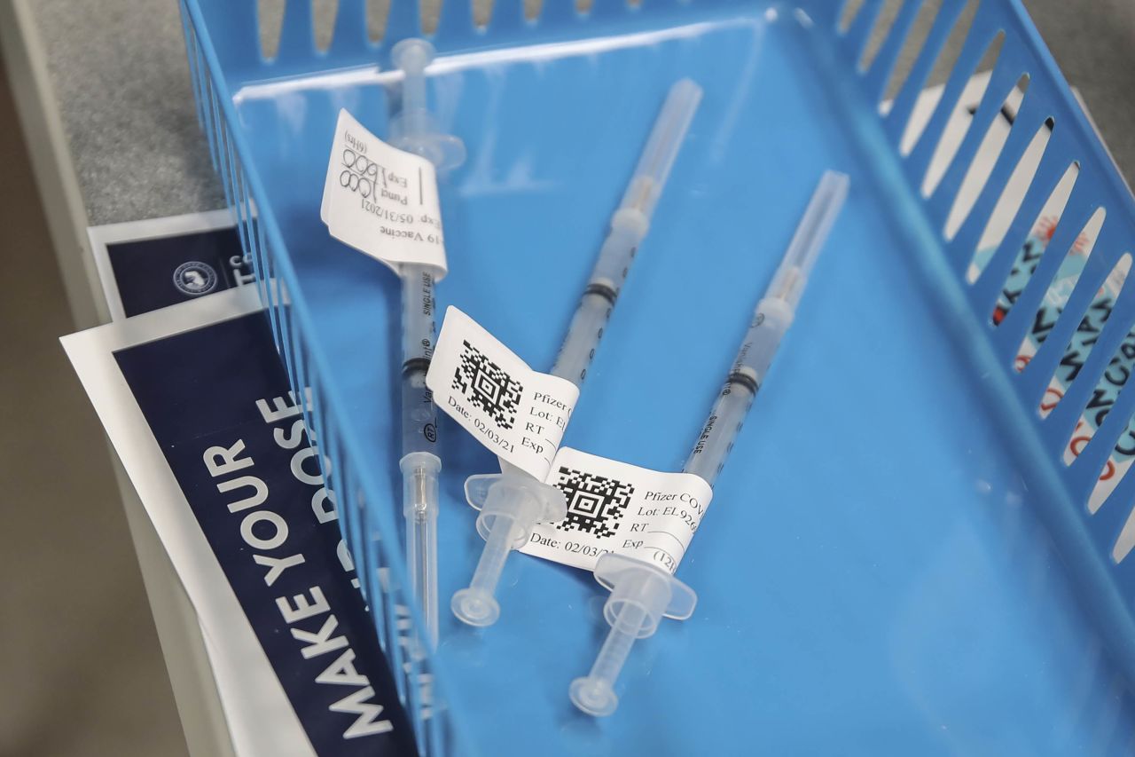 Pfizer-BioNTech Covid-19 vaccine doses are pictured at a vaccination center at the Triton College in River Grove, Illinois, on February 3. 