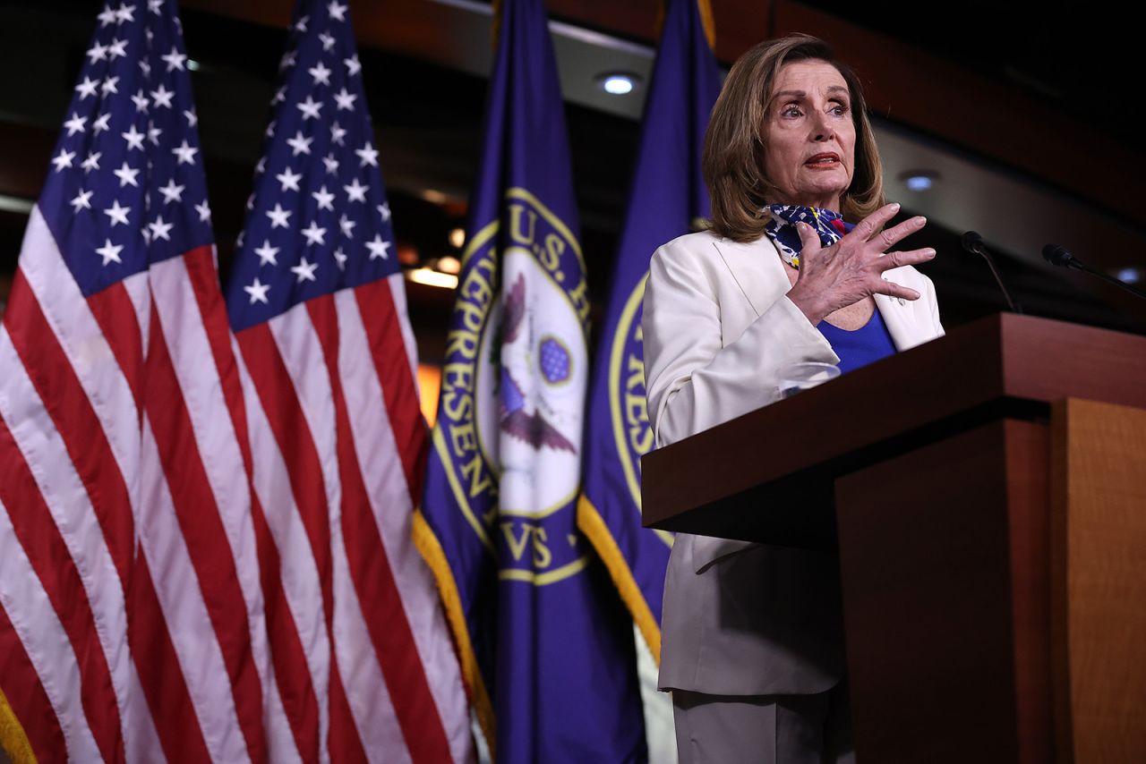 Speaker of the House Nancy Pelosi talks to reporters during her weekly news conference in the House Visitors Center at the U.S. Capitol on October 1 in Washington.