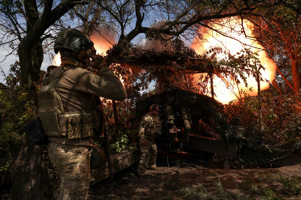 Ukrainian servicemen fire a D-20 howitzer towards Russian troops at a position near the frontline town of?Bakhmut, in Donetsk region, Ukraine on July 11, 2023.