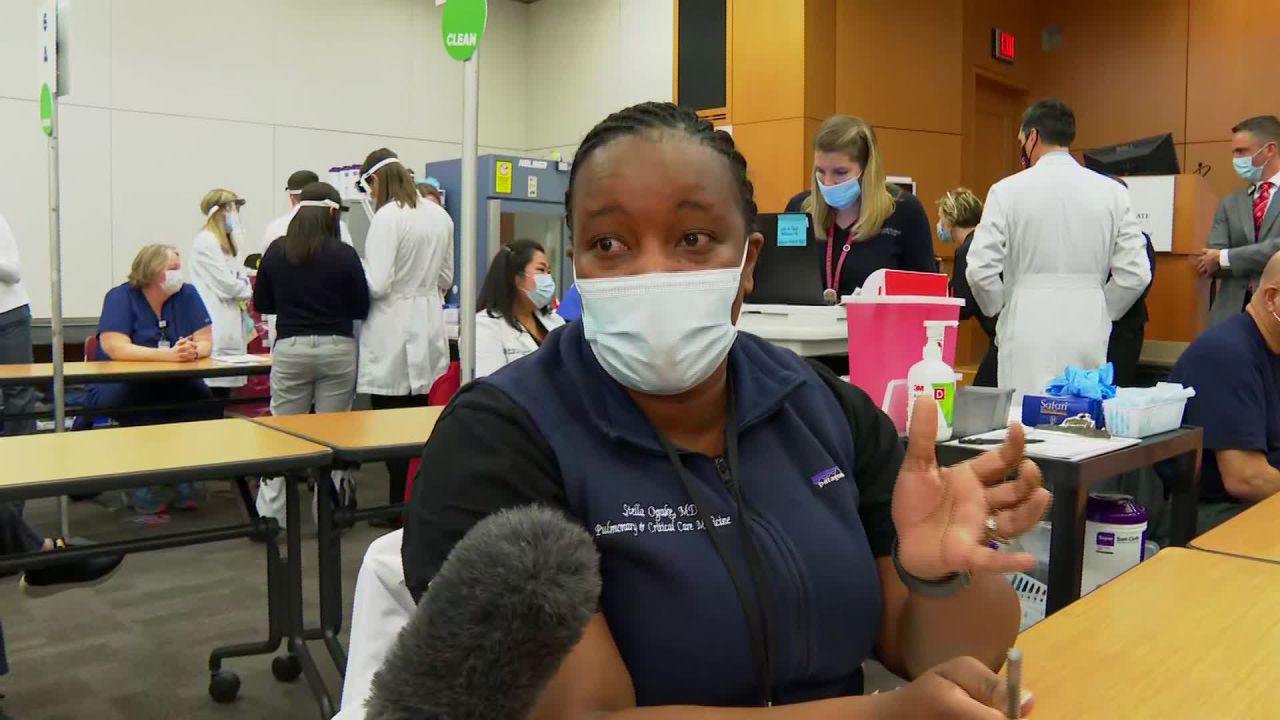 Pulmonary and critical care specialist Dr. Stella Ogake speaks during an interview in Columbus, Ohio, on December 14.