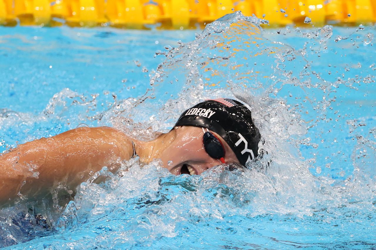 Katie Ledecky competes in the 800m Freestyle Final at Tokyo Aquatics Centre on July 31.