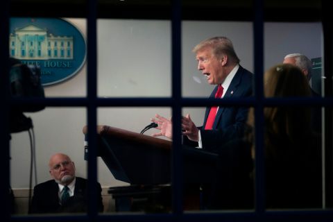 US President Donald Trump speaks during the daily briefing on the novel coronavirus, in the White House on April 17, in Washington.