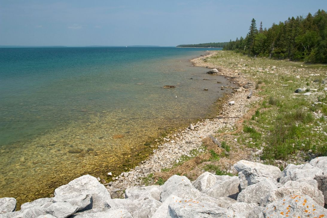 The tranquil Lake Huron shoreline is part of Drummond Island's draw in Michigan's Upper Peninsula.