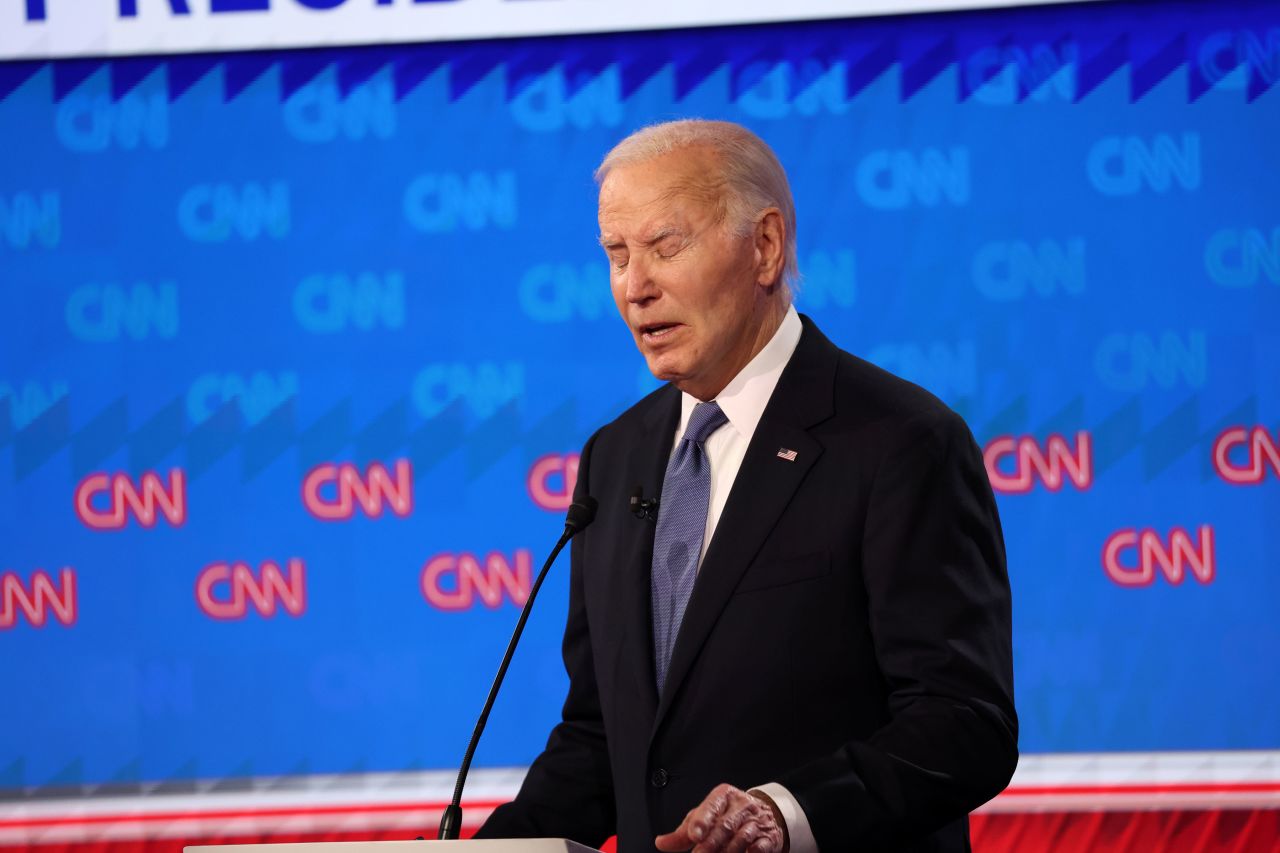 President Joe Biden pauses while answering a question during the CNN Presidential Debate on Thursday.