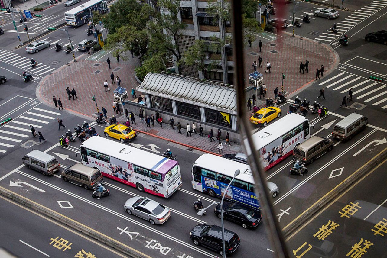 Traffic at an intersection on January 14, 2016 in Taipei.