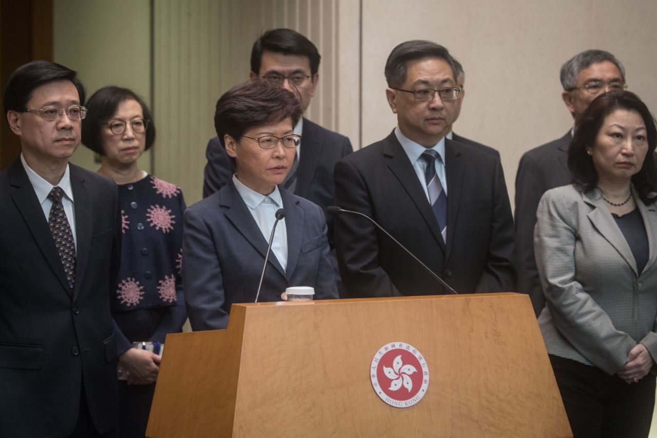 Hong Kong Chief Executive Carrie Lam speaks to the media on July 22, 2019.