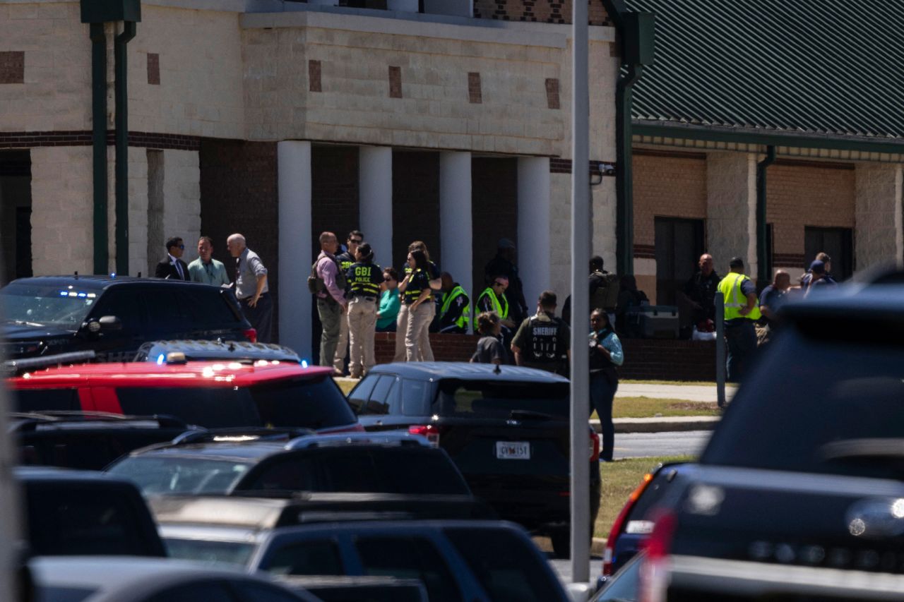 Law enforcement and first responders respond to the shooting at Apalachee High School in Winder, Georgia, on September 4.