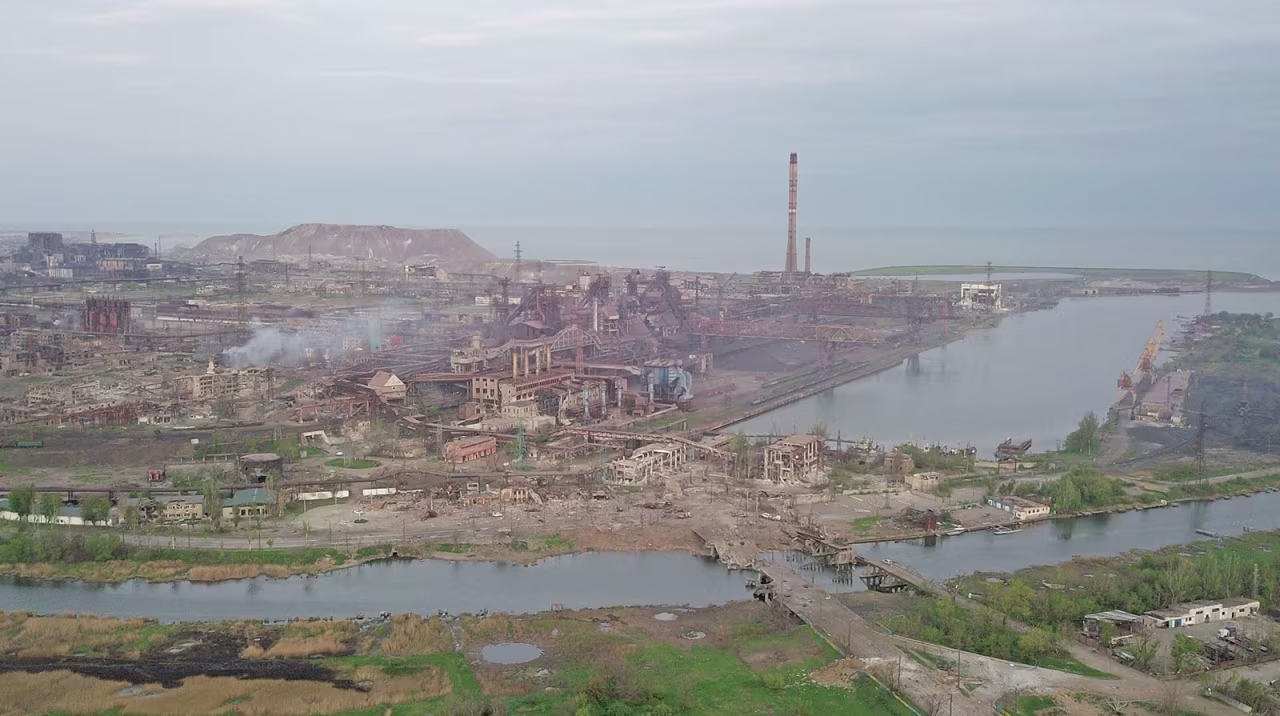The Azovstal steel plant is seen pictured in this drone image in Mariupol, Ukraine, on May 5. 