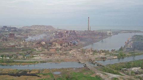 The Azovstal steel plant is seen pictured in this drone image in Mariupol, Ukraine, on May 5. 