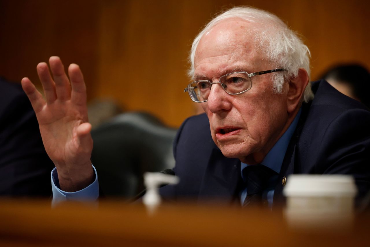 Sen. Bernie Sanders questions witnesses during a Senate hearing in Washington, DC, on March 14. 