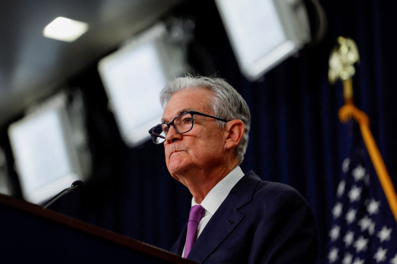 U.S. Federal Reserve Chairman Jerome Powell takes questions from reporters during a press conference at the Federal Reserve in Washington after the release of the Fed policy decision on September 20.